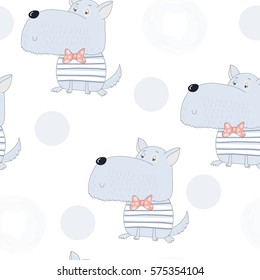 Cute seamless pattern with funny dog. vector illustration