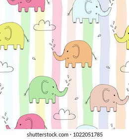 Cute seamless pattern with funny elephant. vector illustration.
