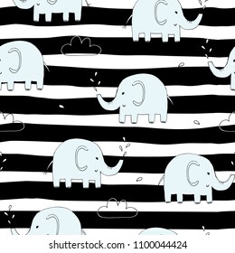 Cute seamless pattern with funny elephant. vector illustration