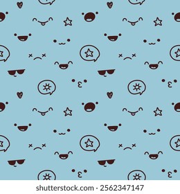 cute seamless pattern with funny faces. vector illustration