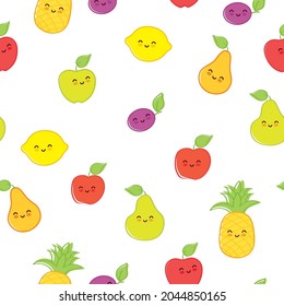 Cute seamless pattern with funny fruits for kids textile, wallpapers and gift wrap. Vector