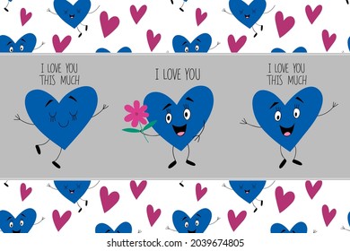 Cute seamless pattern with funny hearts.