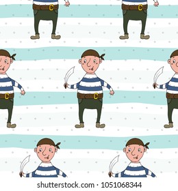 Cute seamless pattern with funny pirate. vector illustration.