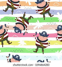 Cute seamless pattern with funny pirate. vector illustration.