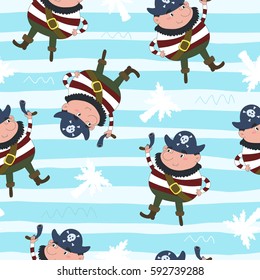 Cute seamless pattern with funny pirate. vector print