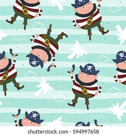 Cute seamless pattern with funny pirate. vector illustration