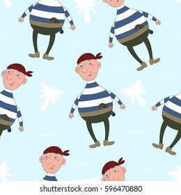 Cute seamless pattern with funny pirate. vector illustration