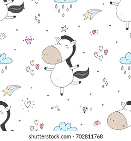 Cute seamless pattern with funny pony. vector illustration.