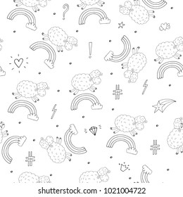 Cute seamless pattern with funny sheep. vector illustration.