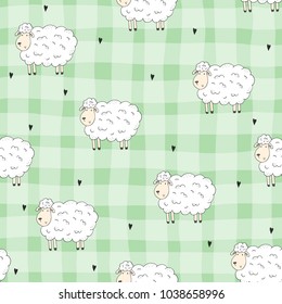 Cute seamless pattern with funny sheep. vector illustration.