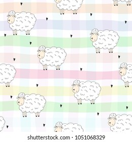 Cute seamless pattern with funny sheep. vector illustration