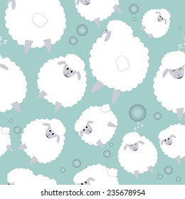 Cute seamless pattern with funny sheep vector on a blue background