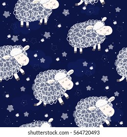 Cute seamless pattern with funny sheep. vector illustration.