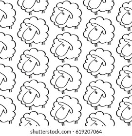 Cute seamless pattern with funny sheep, vector illustration 