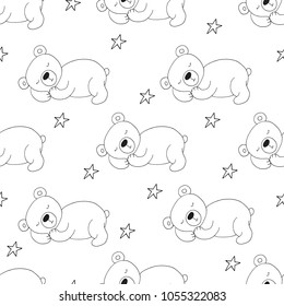 Cute seamless pattern with funny teddy bear. vector illustration