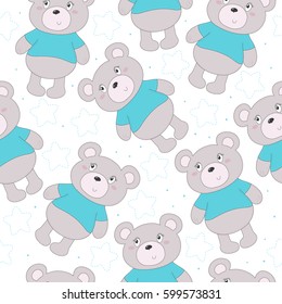 Cute seamless pattern with funny teddy bear. vector illustration.