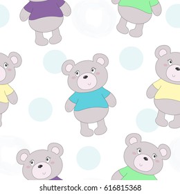 Cute seamless pattern with funny teddy bear. vector illustration.