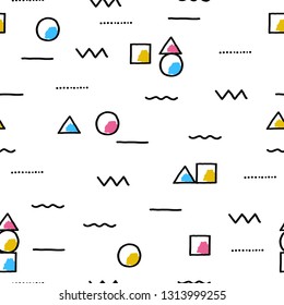 Patrón perfecto con formas geométricas. Fondo infantil vectorial creativo para tela, textil, papel tapiz de vivero.