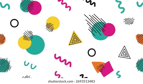 Cute seamless pattern with geometric shapes. Hand drawn vector illustration modern style