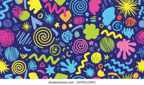Cute seamless pattern with geometric shapes. Hand drawn vector illustration modern style