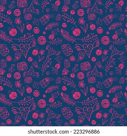 Cute seamless pattern with gift boxes and flowers