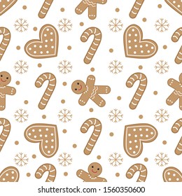 Cute seamless pattern with gingerbread cookies.