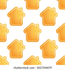 Cute seamless pattern with gingerbread cookies. White background. Flat style illustration.