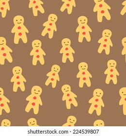 Cute seamless pattern with gingerbread on brown background 