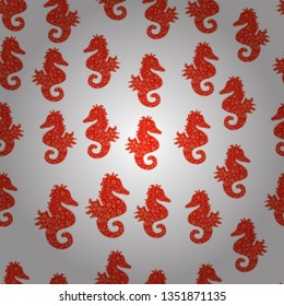 Cute seamless pattern for girls, boys, clothes, wallpaper. Funny hippocampus. Vector. Hand drawn illustration. Summer exotic symbol. White, red, orange and turquoise sea life. Watercolor illustration.