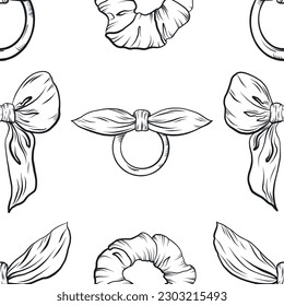 Cute seamless pattern for girls with hand-drawn bows highlighted on a white background. Graphic bow in vector. Background with bows vector. Women's accessories: bows, elastic bands vector graphics.