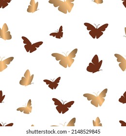 Cute seamless pattern with golden butterflies for gift wrap, textile, covers, wallpapers. Valentine's Day, birthday. Vector.