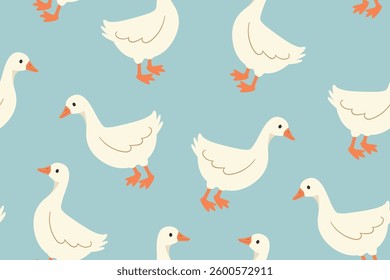 cute seamless pattern with goose; perfect for kids, nursery items, stationery, easter backgrounds- vector illustration