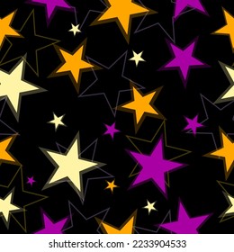 cute seamless pattern in gray-violet background with multi-colored stars - pink, black, white Modern paint pattern for birthday card, party invitation, wallpaper sale, holiday wrapping paper.