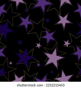 cute seamless pattern in gray-violet background with multi-colored stars - pink, black, white Modern paint pattern for birthday card, party invitation, wallpaper sale, holiday wrapping paper.