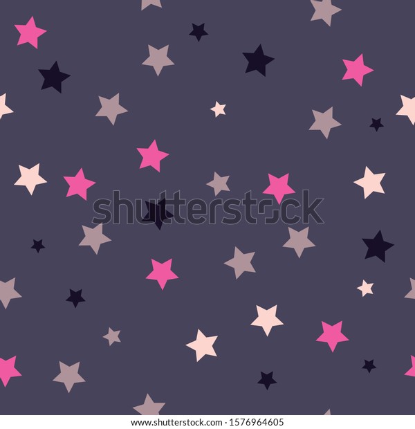グレイ紫色の背景に多彩色の星とかわいいシームレスなパターン ピンク 黒 白 のベクター画像素材 ロイヤリティフリー