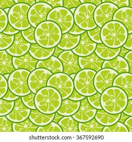 Cute seamless pattern with green lime slices. Tasty summer background. Yummy tropical fruits endless texture. Can be used for wallpaper, banner, poster. Delicious healthy fruits. Vector illustration