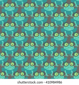 Cute seamless pattern with green sitting frogs