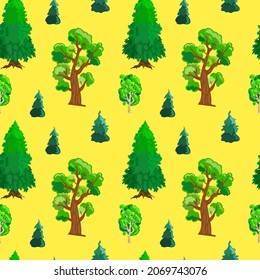 Cute seamless pattern with green summer trees