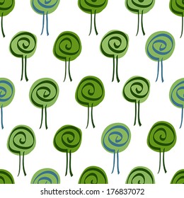 Cute seamless pattern with green trees