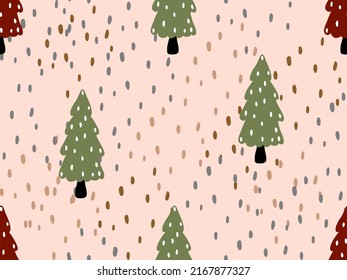 Cute seamless pattern hand drawing with Christmas tree on pink background for decoration,print,fabric,wallpaper, wrapping paper,apparel,textile and book cover.