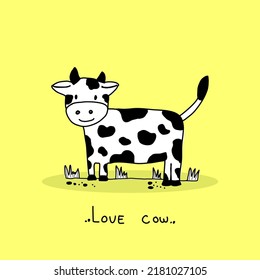 Cute Seamless Pattern Hand Drawing With Cow On Yellow  Background For Decoration,print, Fabric, Apparel, Wrapping Paper, Wallpaper,textile,card ,book Cover