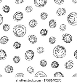 Cute seamless pattern with hand drawn black circles on white. Simple vector background image for fabric, textile, scrapbook, gift wrapping paper. Ideal for children and baby projects. 