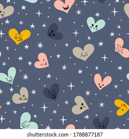 Cute seamless pattern with hand drawn hearts. Romantic background. Design elements for Valentines and wedding day. Heart emojis. Vector illustration