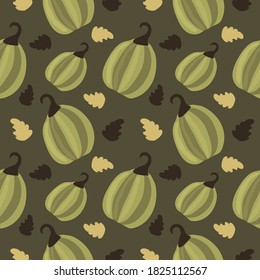 cute seamless pattern with hand drawn pumpkins and autumn leaves
