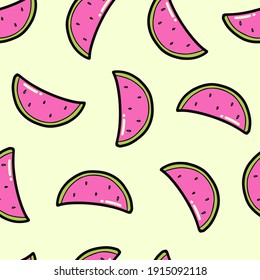 cute seamless pattern with hand drawn watermelons for summer prints, posters, wrapping paper, backgrounds, wallpaper, scrapbooking, textile, kids fashion, stationary, etc.