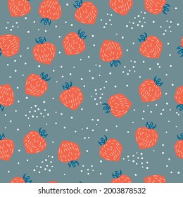 Cute seamless pattern of hand drawn strawberries. Vector illustration 

