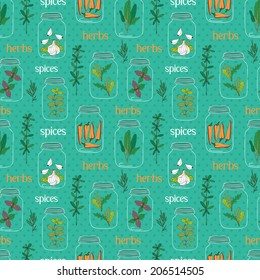 Cute seamless pattern of hand drawn herbal sketch.