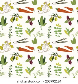 Cute seamless pattern of hand drawn herbal sketch. Used for wallpaper, pattern fills, web page background,surface textures.