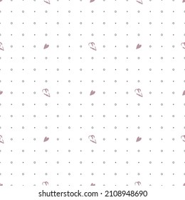 Cute seamless pattern with hand drawn hearts and circles on white background. Festive decoration for Valentine Day, holiday print for wrapping paper, textile and design. Vector flat illustration