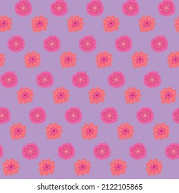 Cute seamless pattern with hand drawn doodle flower head in simple childish style. Spring vector background, botanical kid ditsy backdrop